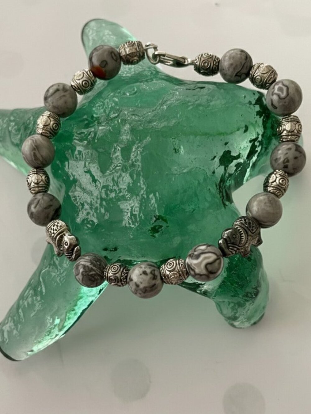 Scenery Jasper and Elephant Gemstone Bracelet - Picture 3 of 4